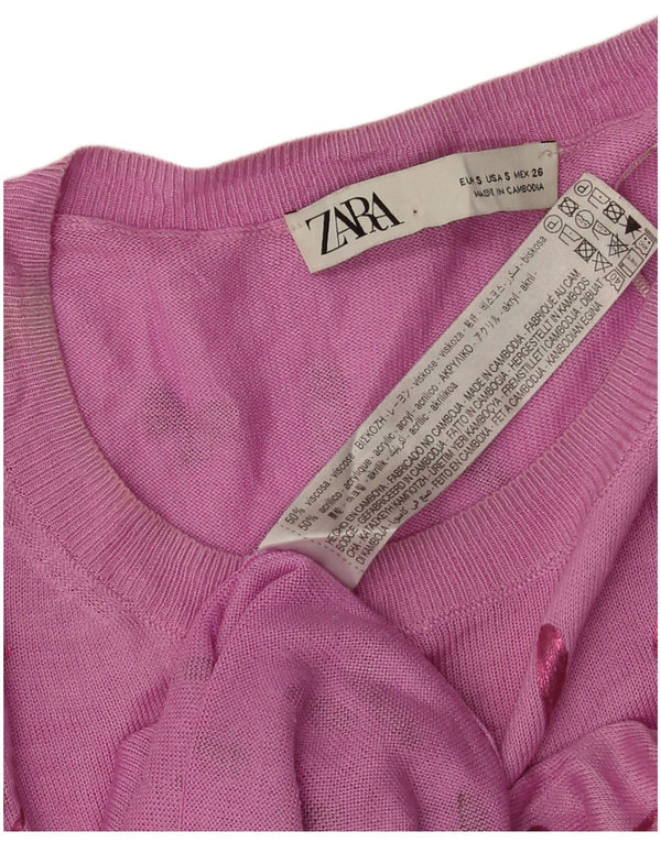 Damski sweter Zara z abstrakcyjnym wzorem i dekoltem w łódkę UK 10, mały różowy