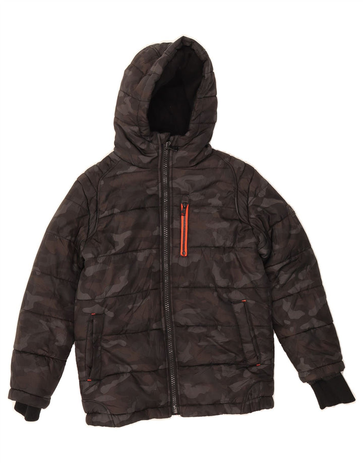 MICHAEL KORS Boys Hooded Padded Jacket 7-8 Years Grey Camouflage Polyester Vintage Michael Kors and Second-Hand Michael Kors from Messina Hembry 