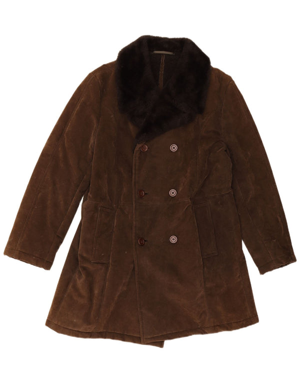VINTAGE Męski dwurzędowy płaszcz Sherpa UK 40 Duży brązowy akryl