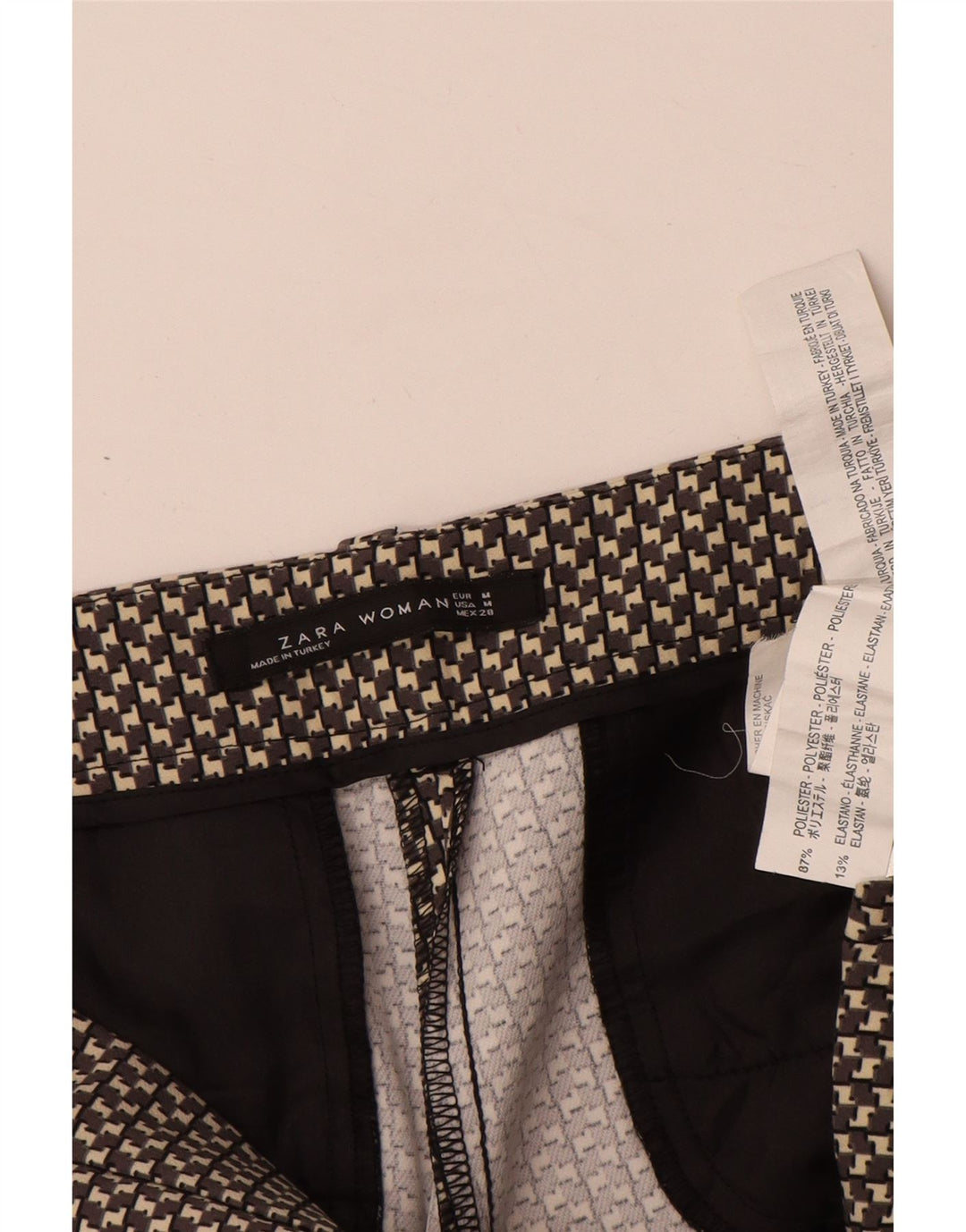 Damskie spodnie typu slim casual Zara, średnie W28 L29, szary, geometryczny poliester