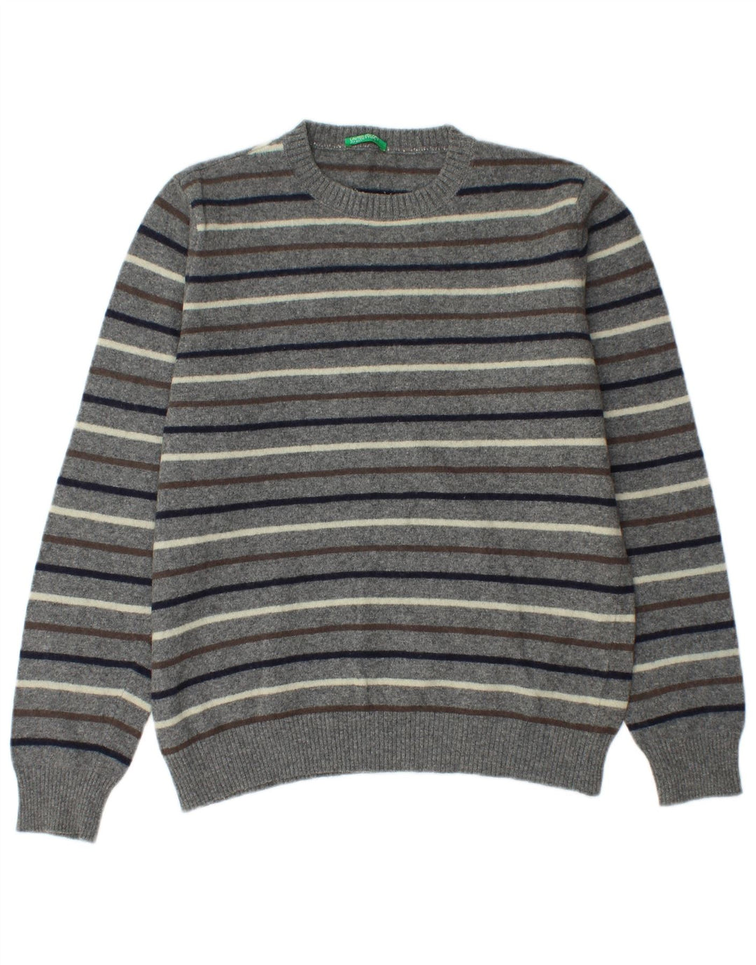 Męski sweter z okrągłym dekoltem Benetton w średnie szare paski