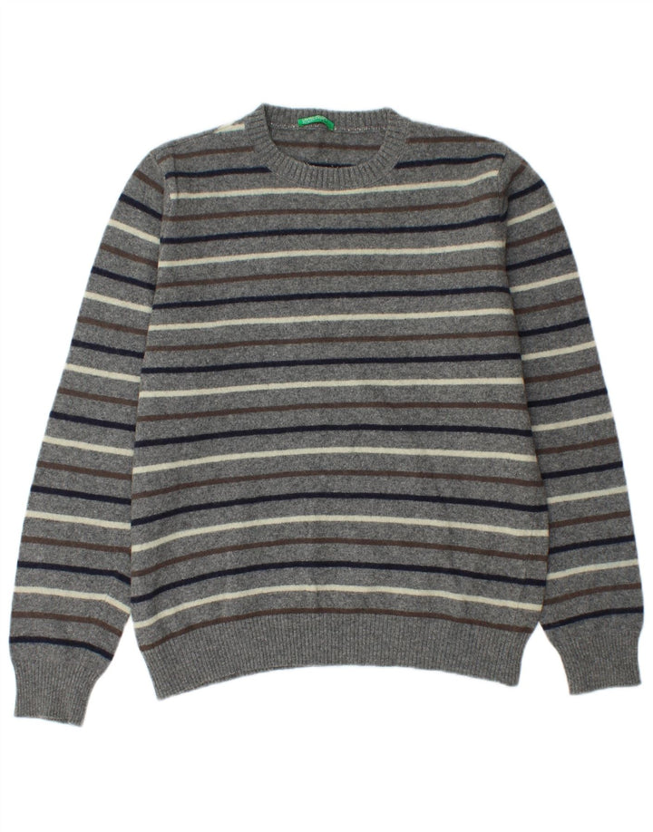 Męski sweter z okrągłym dekoltem Benetton w średnie szare paski