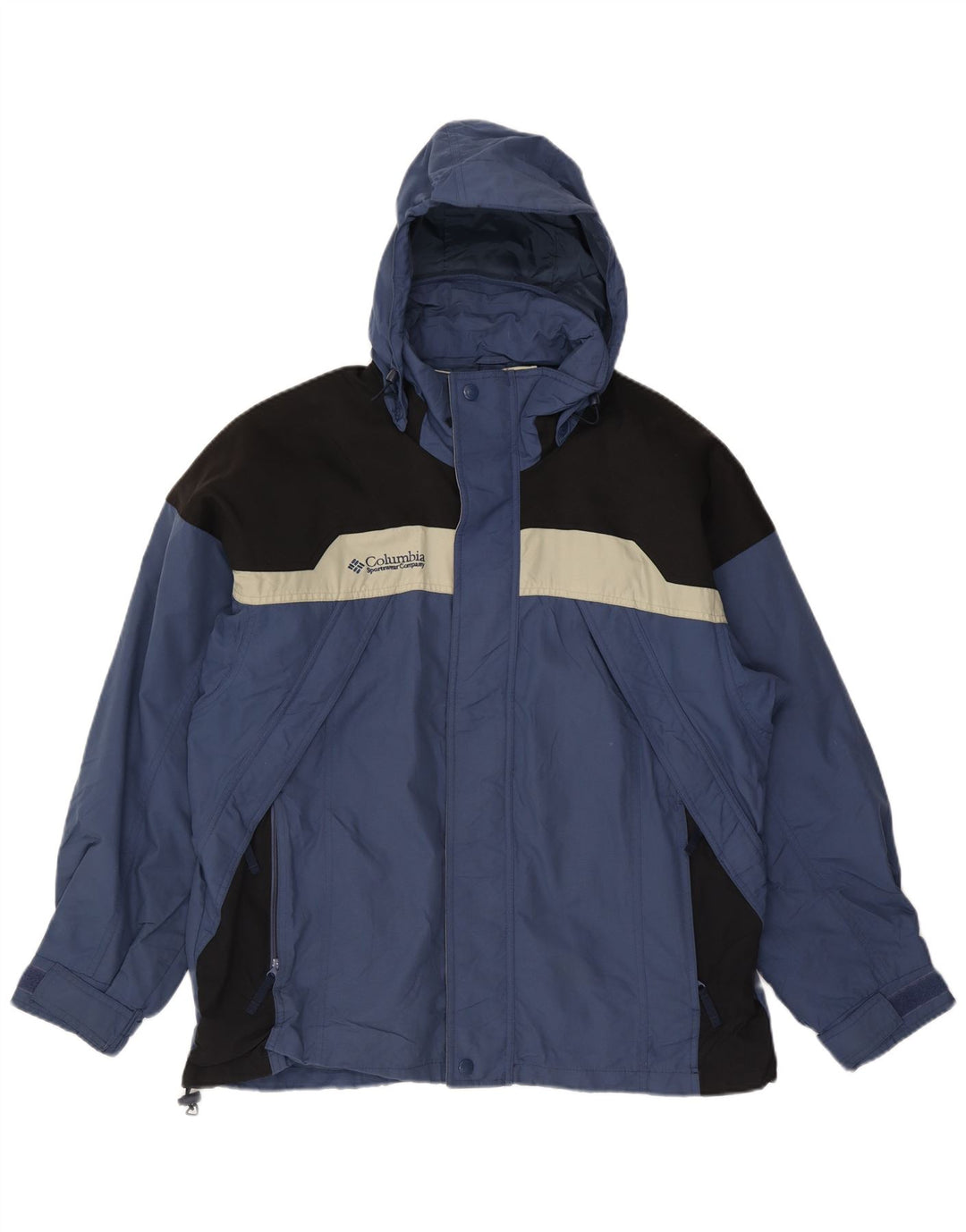 Męska kurtka wiatrówka z kapturem Champion UK 40, duży niebieski nylon w bloki kolorów