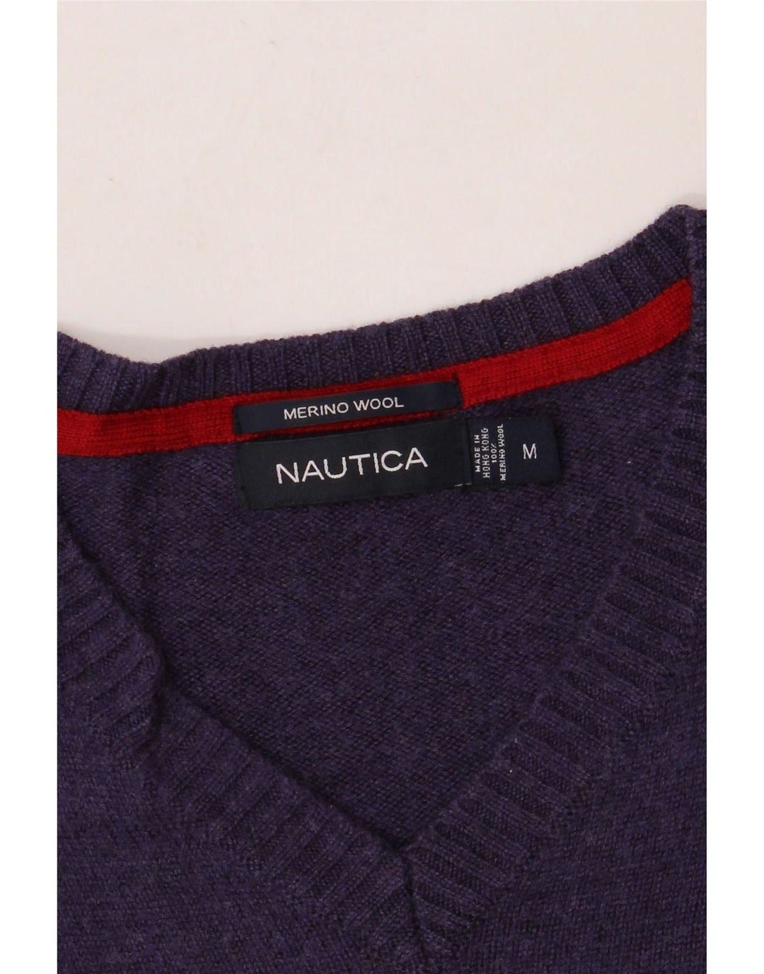 Męski sweter NAUTICA z dekoltem w kształcie litery V, średni fiolet, wełna merynosów