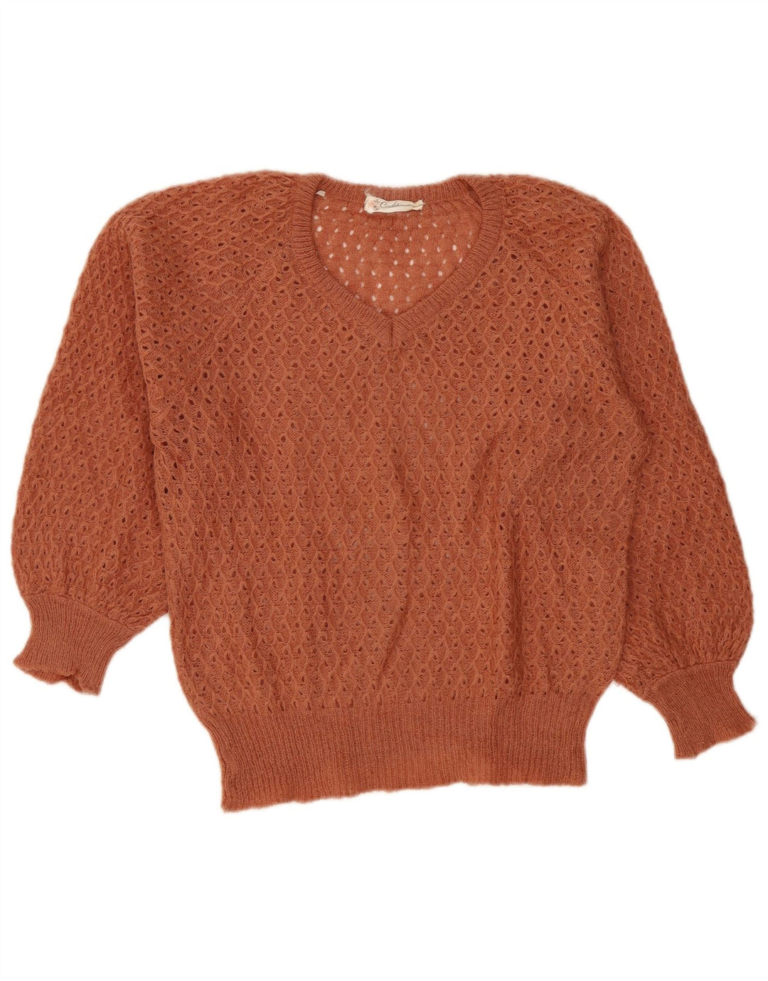Sweter damski w stylu vintage z dekoltem w kształcie litery V IT 42 Średni brąz