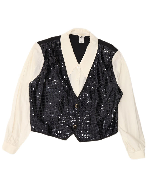 Damska bluzka koszulowa z cekinami C & A UK 18 XL, czarna, wiskoza z blokami kolorów