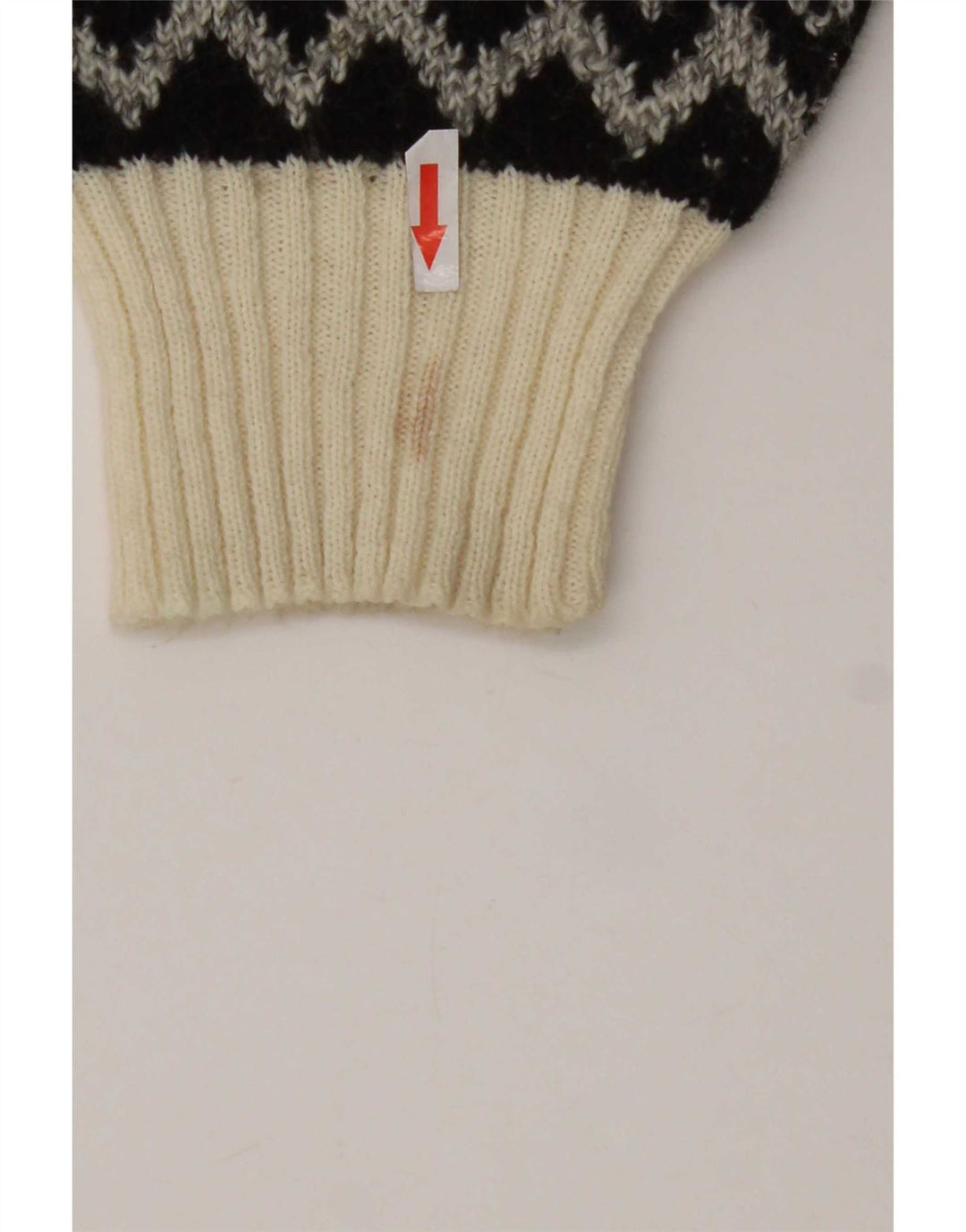 Vintage męski sweter z dekoltem w kształcie litery V, średnio biały, geometryczny