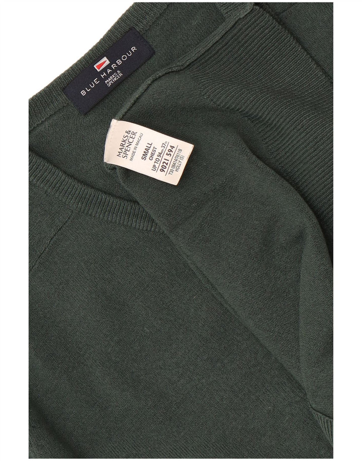 Marks & Spencer Męski sweter w kolorze niebieskim Harbor z dekoltem w kształcie litery V, mały, zielony, akrylowy