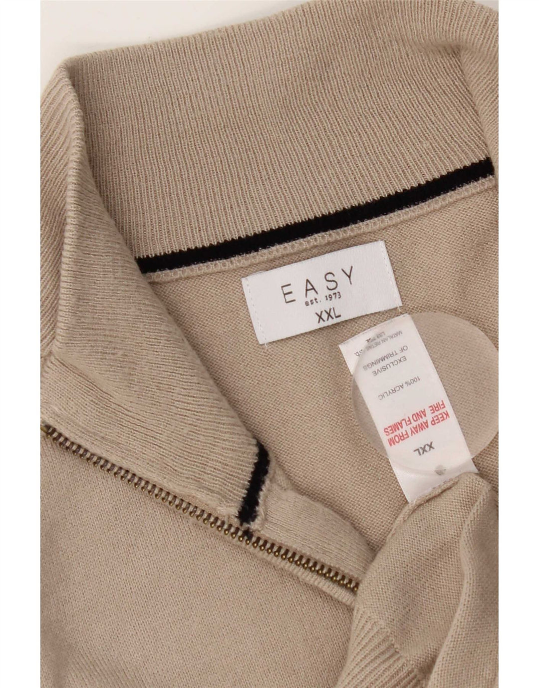 Łatwy męski sweter z zamkiem błyskawicznym 2XL beżowy akryl