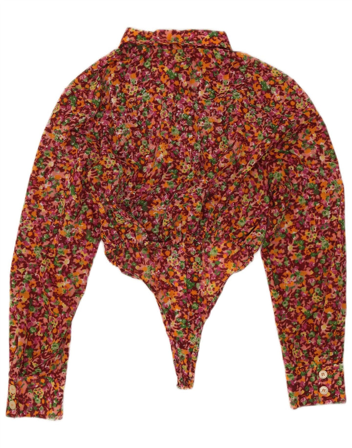 Body damskie z długim rękawem w stylu vintage, UK 12, średnie, wielokolorowe, kwiatowe