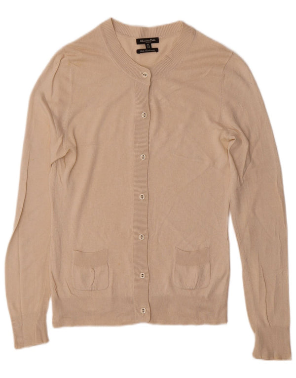 Massimo Dutti Womens Cardigan Sweater UK 12 Medium Beige Silk