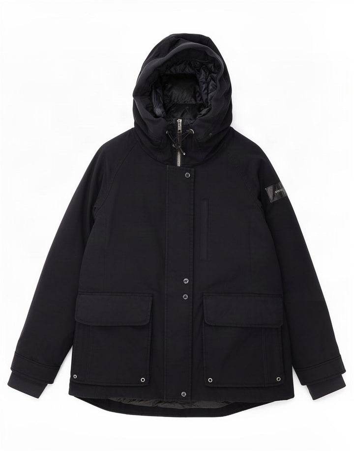 Damska ocieplana kurtka z kapturem Woolrich UK 10, mała, granatowa, bawełniana