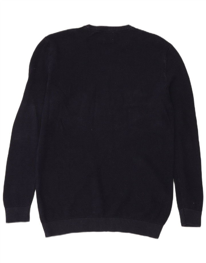 Męski sweter z okrągłym dekoltem Zara, duży, granatowy, bawełniany