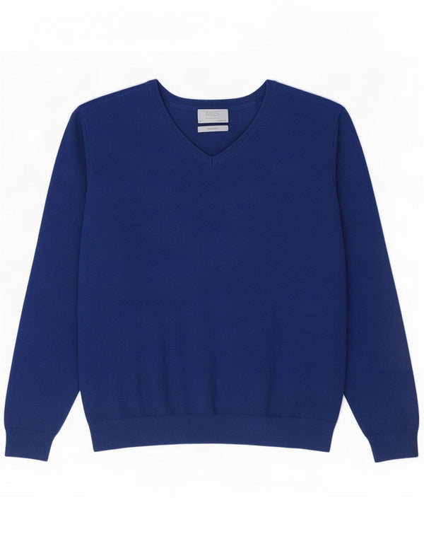 Marks & Spencer Mens Regular Fit V-Neck Jumper Sweater Medium Blue Cotton