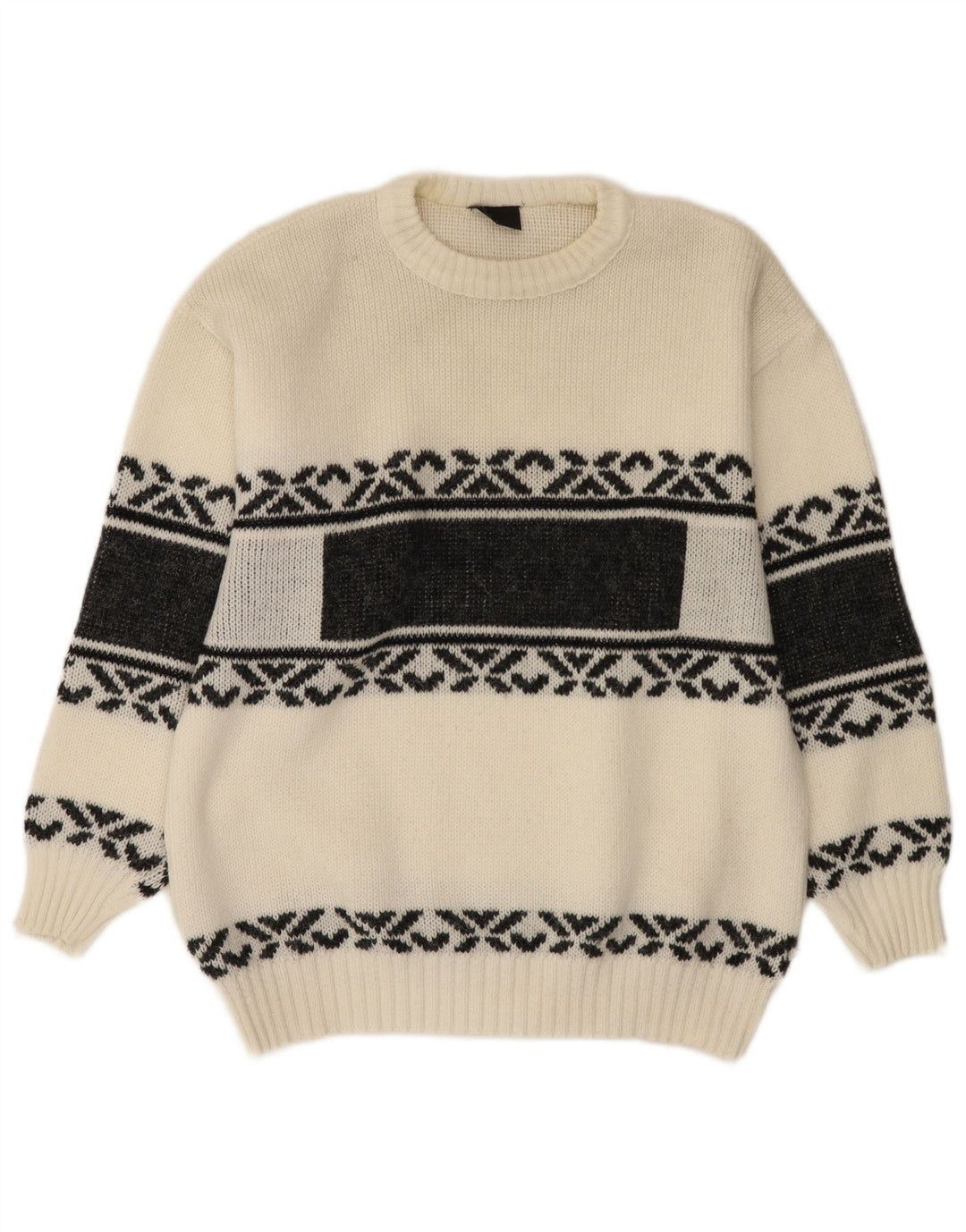 Vintage męski sweter z okrągłym dekoltem, średni biały Fair Isle