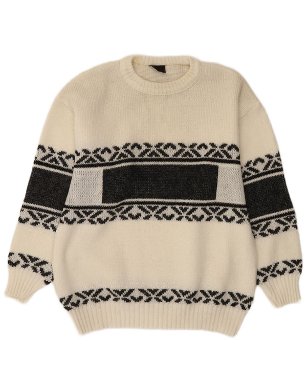 Vintage męski sweter z okrągłym dekoltem, średni biały Fair Isle