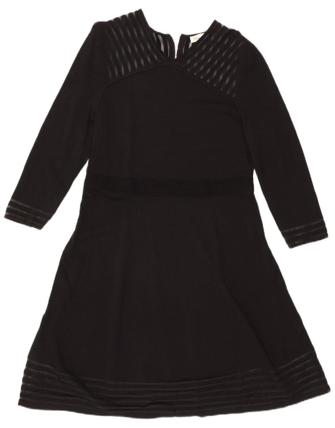 CALVIN KLEIN Damska sukienka trapezowa z długim rękawem UK 18 XL w czarne paski ze sztucznego jedwabiu