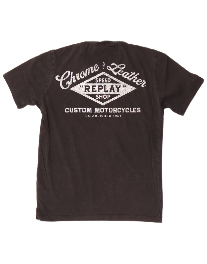 Chłopięcy T-shirt z grafiką Replay, 13-14 lat, średnia czarna bawełna