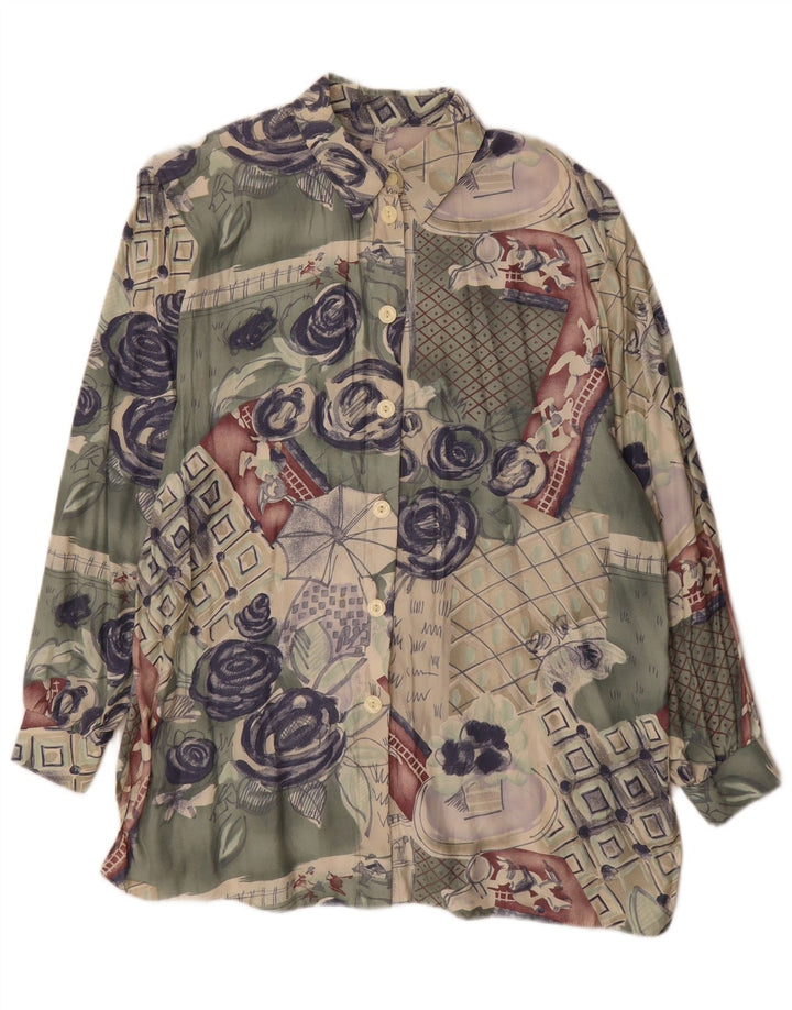 Damska bluzka koszulowa w stylu vintage z abstrakcyjnym wzorem, UK 18 XL, zielona