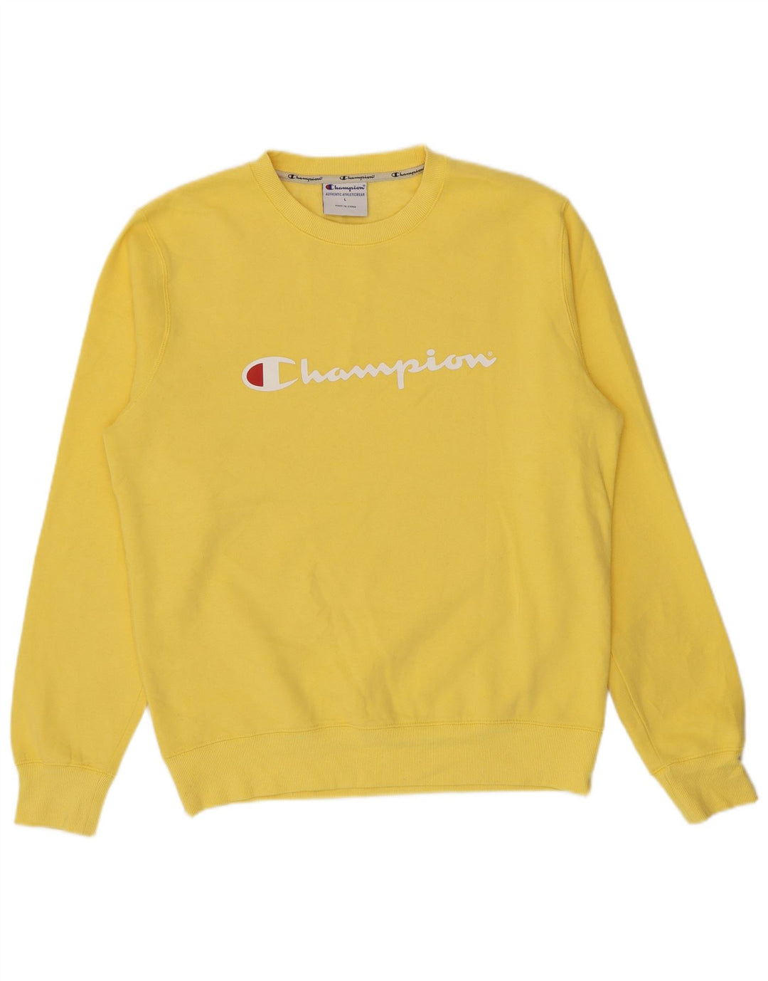 Męski sweter z grafiką Champion, duży, żółty, bawełniany