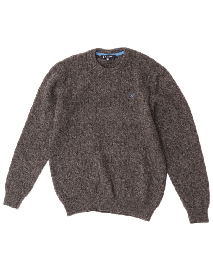 Crew Clothing Męski sweter z okrągłym dekoltem, średnioszary, z owczej wełny