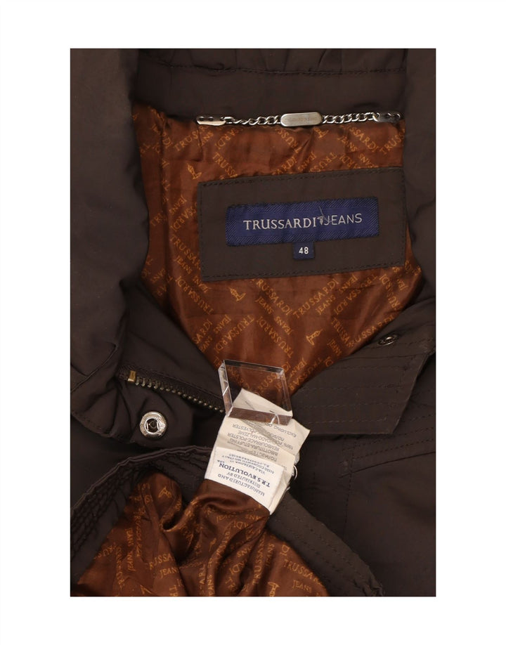 TRUSSARDI JEANS Womens Padded Coat IT 48 XL Brown Polyester