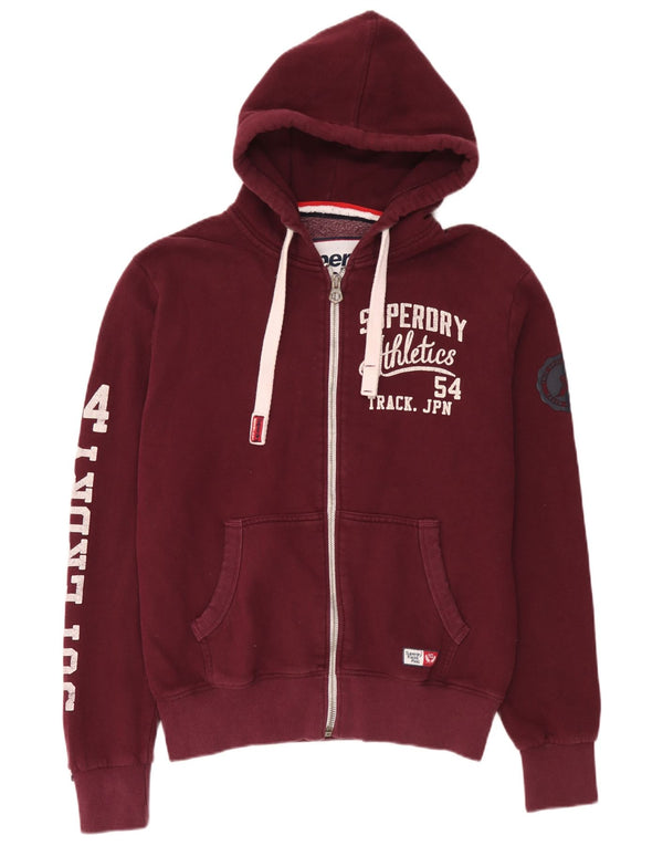 Męski sweter z kapturem i zamkiem błyskawicznym Superdry, duży, bordowy, bawełniany