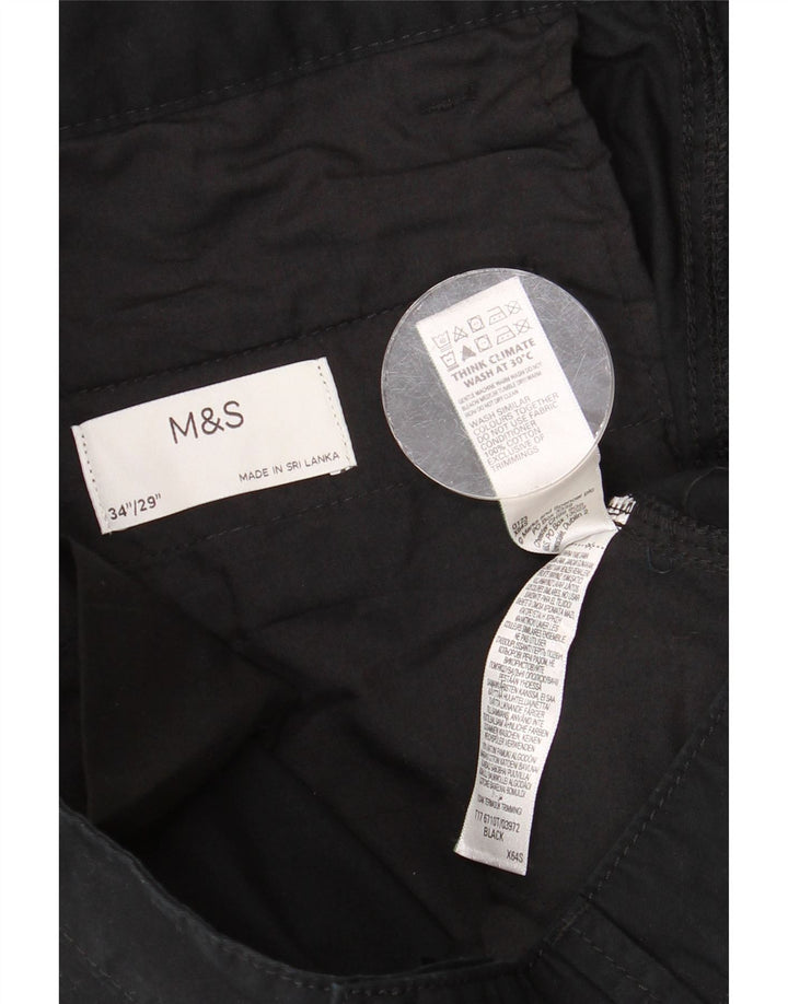 MARKS & SPENCER Męskie proste spodnie cargo W34 L29 Czarna bawełna