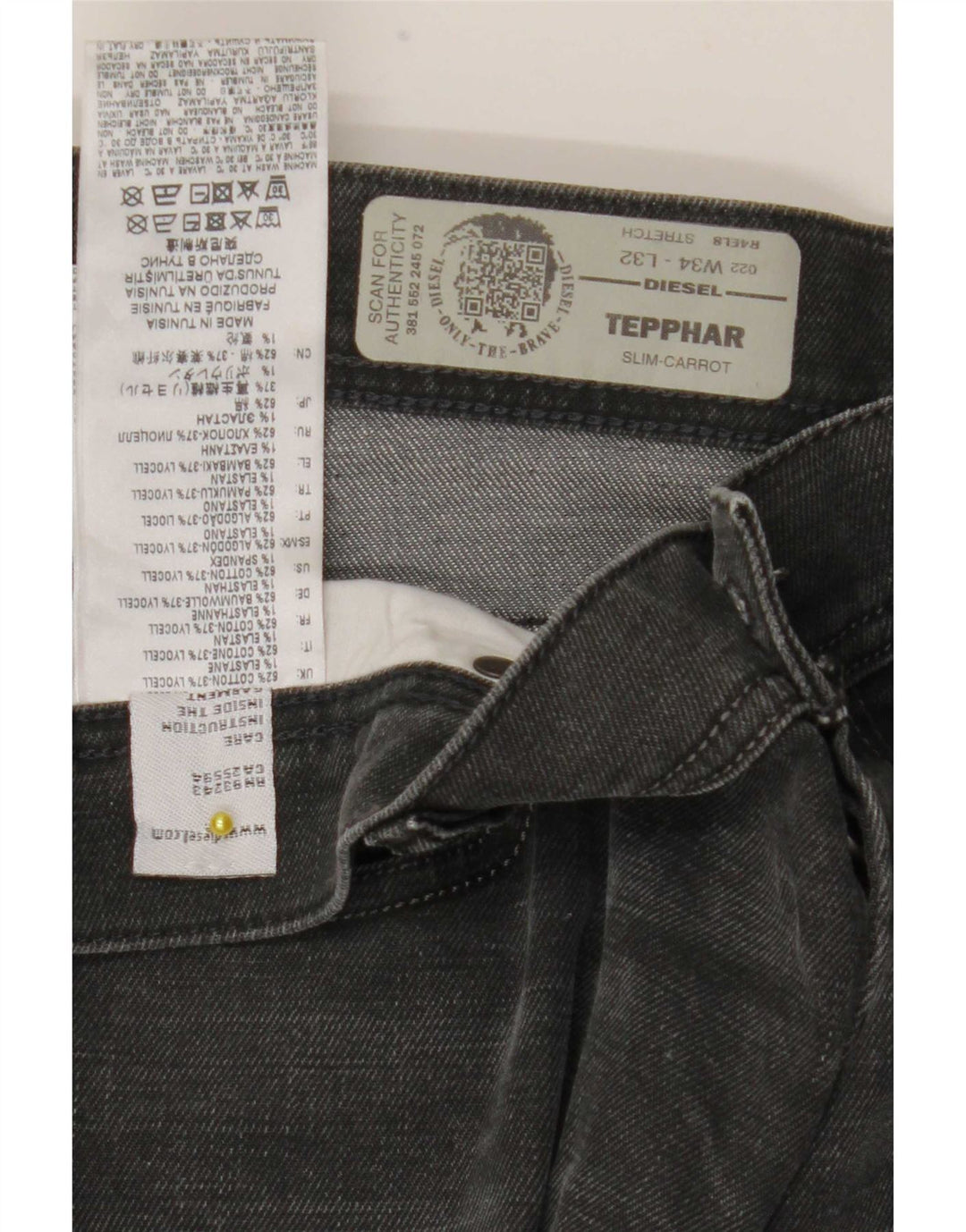Diesel Męskie Tepphar Carrot Slim Jeans W34 L32 Szara bawełna