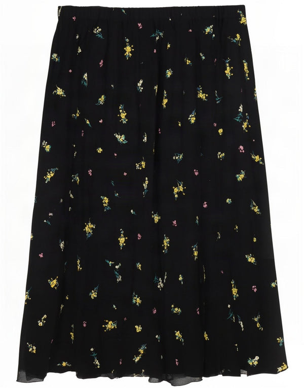 Marks & Spencer Damska spódnica w kształcie litery A UK 14 Large W32 Czarna kwiatowa wiskoza