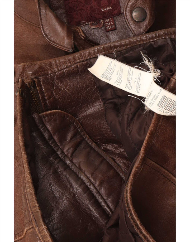Męska kurtka skórzana Zara UK 40, duża, brązowa