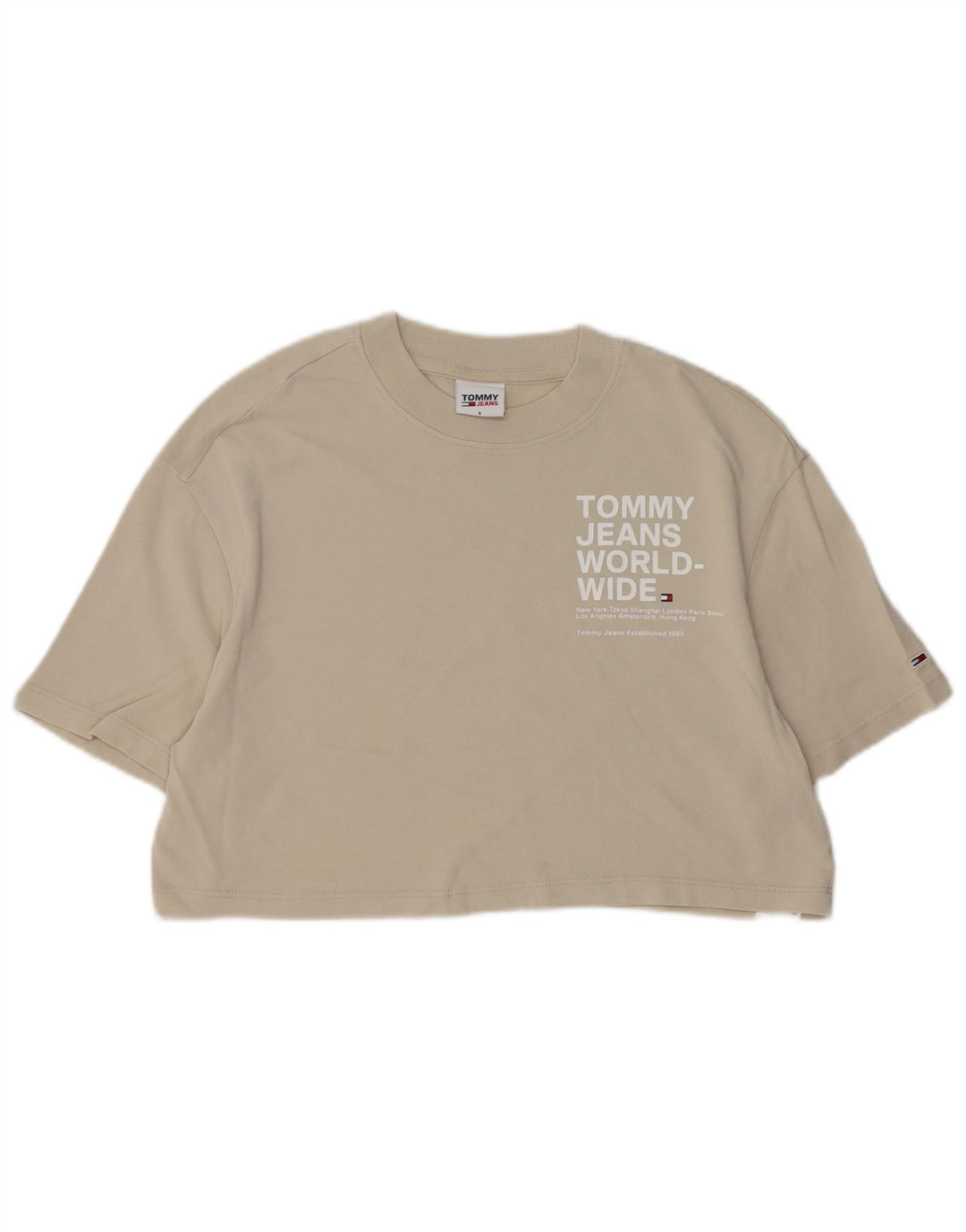 Damska koszulka oversize TOMMY HILFIGER Crop Graphic Top UK 10 Small Beige