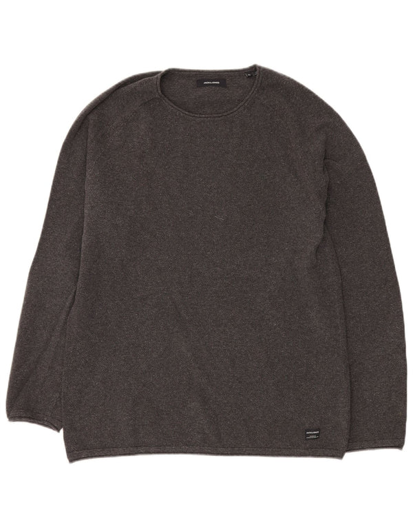 JACK & JONES Męski sweter z okrągłym dekoltem XL, szary, bawełniany