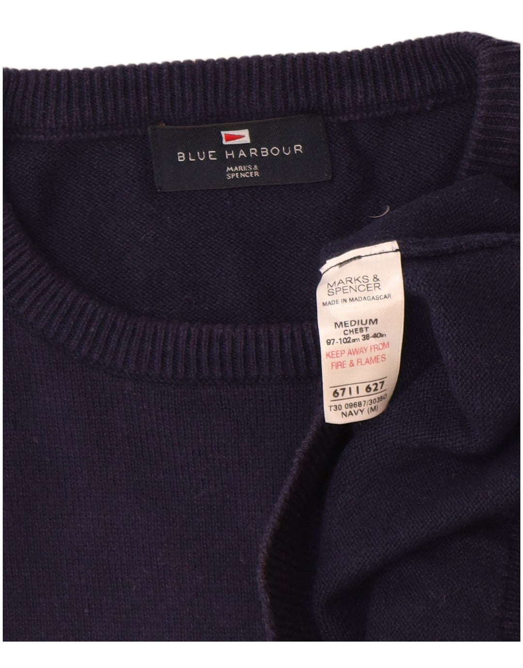Marks & Spencer Męski sweter z okrągłym dekoltem w kolorze niebieskim, średni granatowy