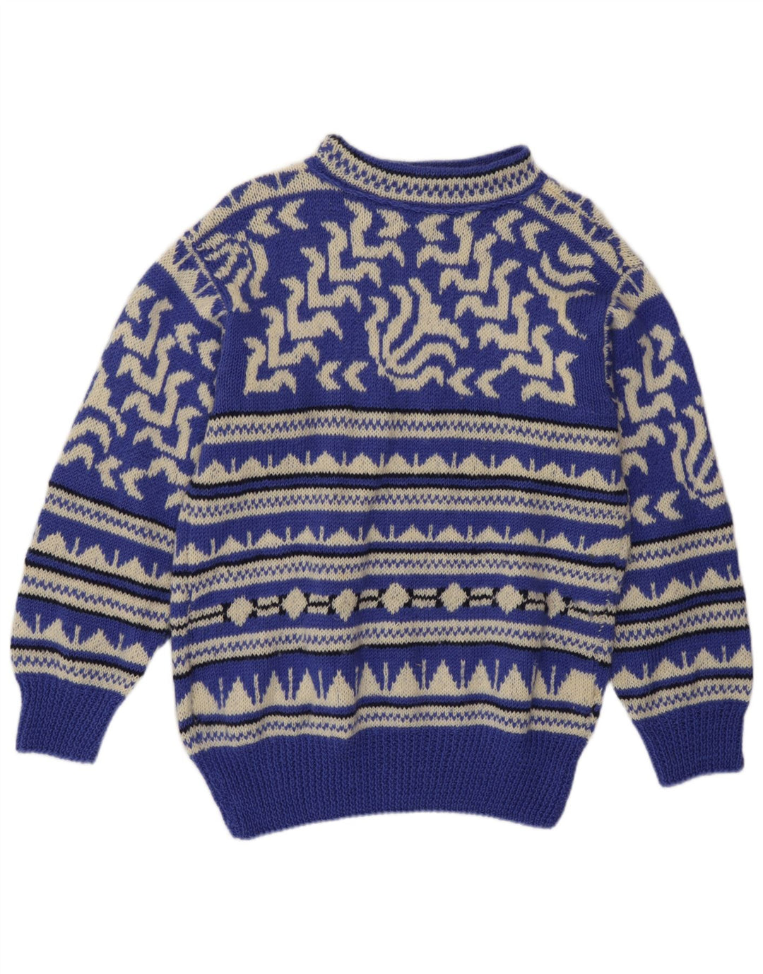 Vintage męski sweter z golfem, średnioniebieski, geometryczny