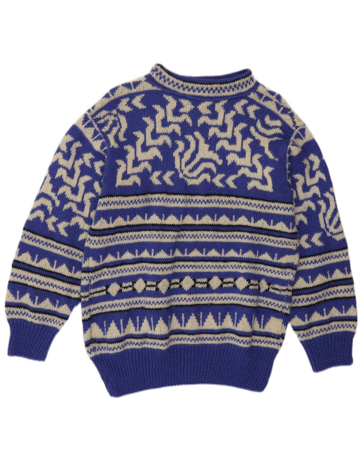 Vintage męski sweter z golfem, średnioniebieski, geometryczny
