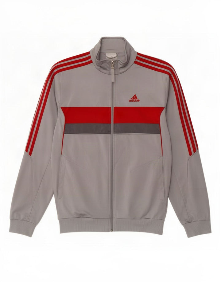 Adidas Męska bluza dresowa UK 36/38 Mały szary poliester z blokami kolorów