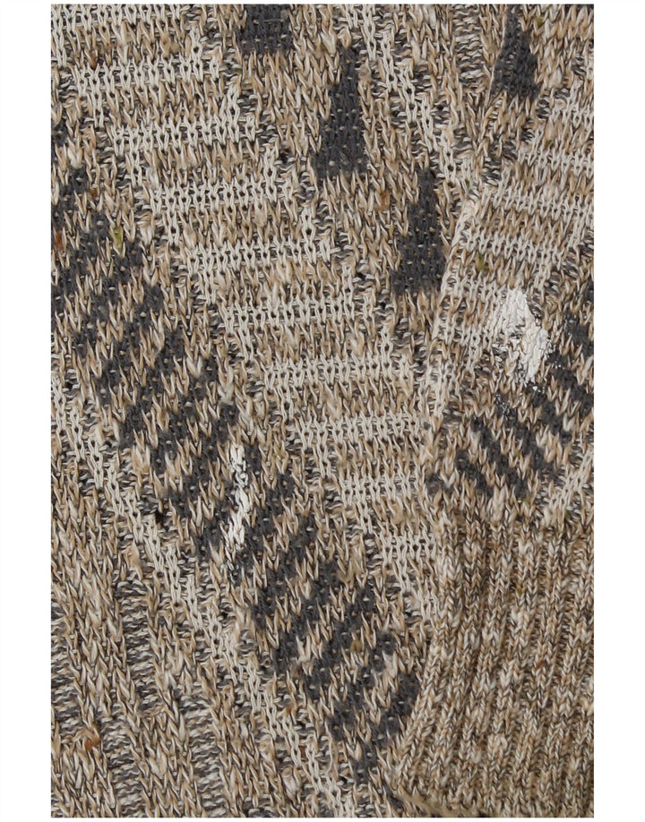 Męski sweter w stylu vintage z dekoltem w szpic, mały, szary, geometryczny