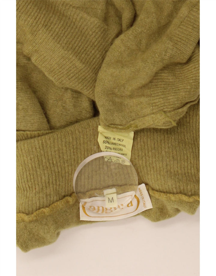 Damski sweter z wywijanym dekoltem w stylu VINTAGE UK 14 Średni khaki z owczej wełny