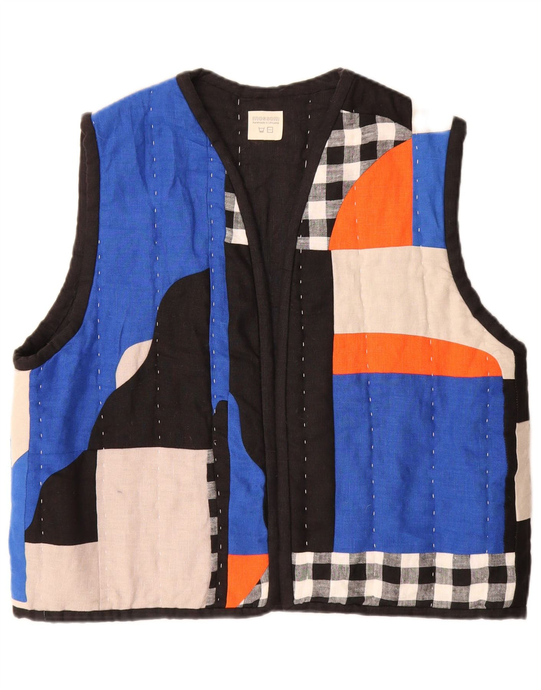 Damska, ręcznie robiona, otwarta pikowana kamizelka Mossom UK 18 XL, wielobarwny patchwork
