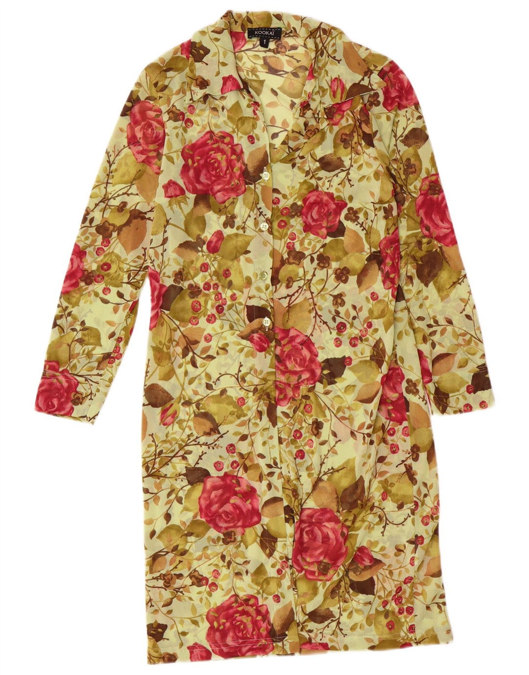 Damska sukienka koszulowa z długim rękawem Kookai, rozmiar 1, mała, zielona, w kwiaty, artystyczna