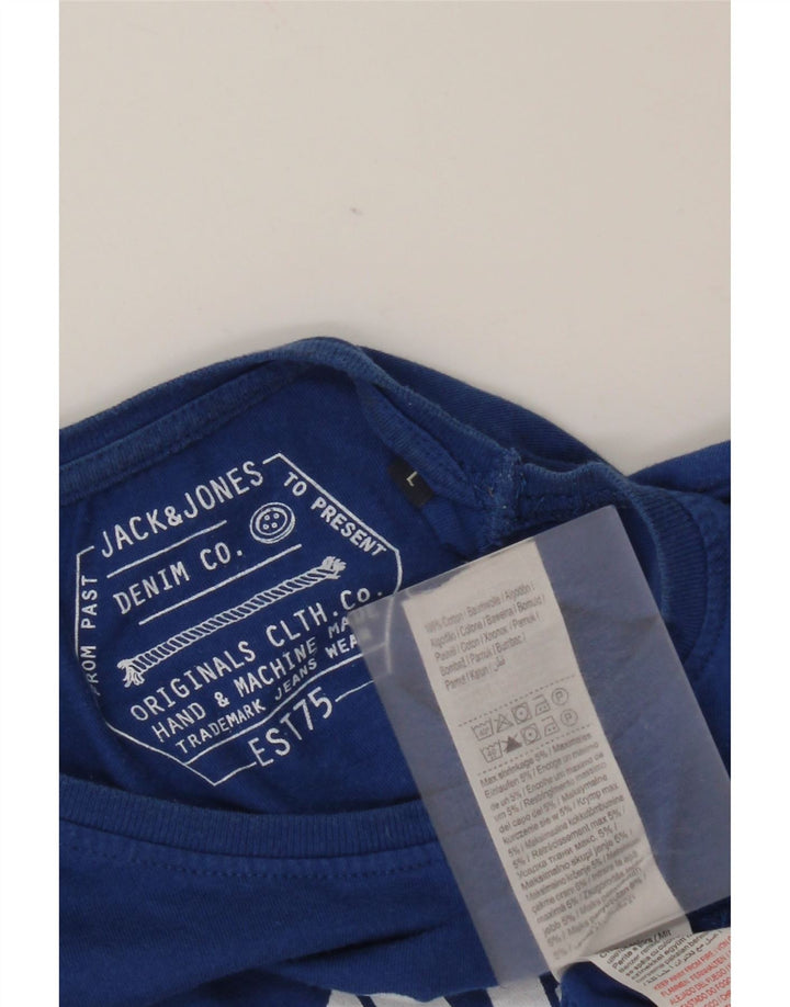 Męski top graficzny Jack & Jones z długim rękawem, duży, niebieski, bawełniany