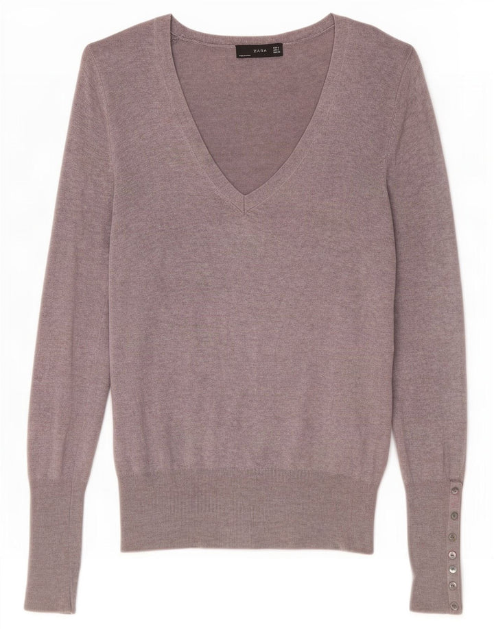 Sweter damski Zara z dekoltem w kształcie litery V, UK 14, duży, szary