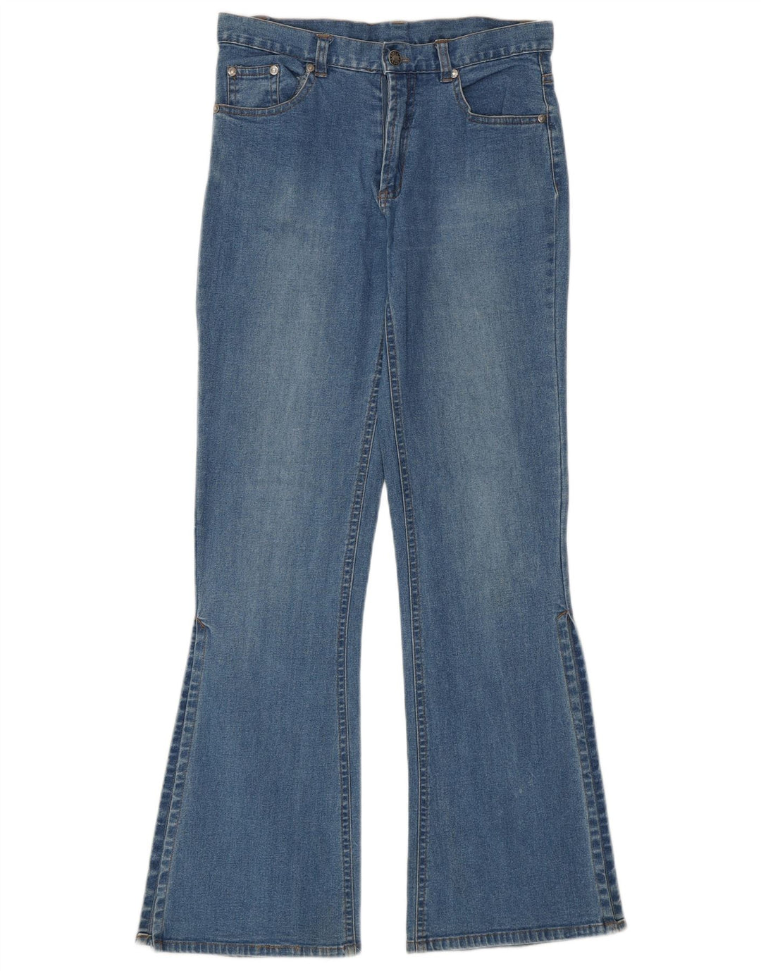 Damskie jeansy rozkloszowane w stylu vintage, małe W28 L30, niebieskie, bawełniane