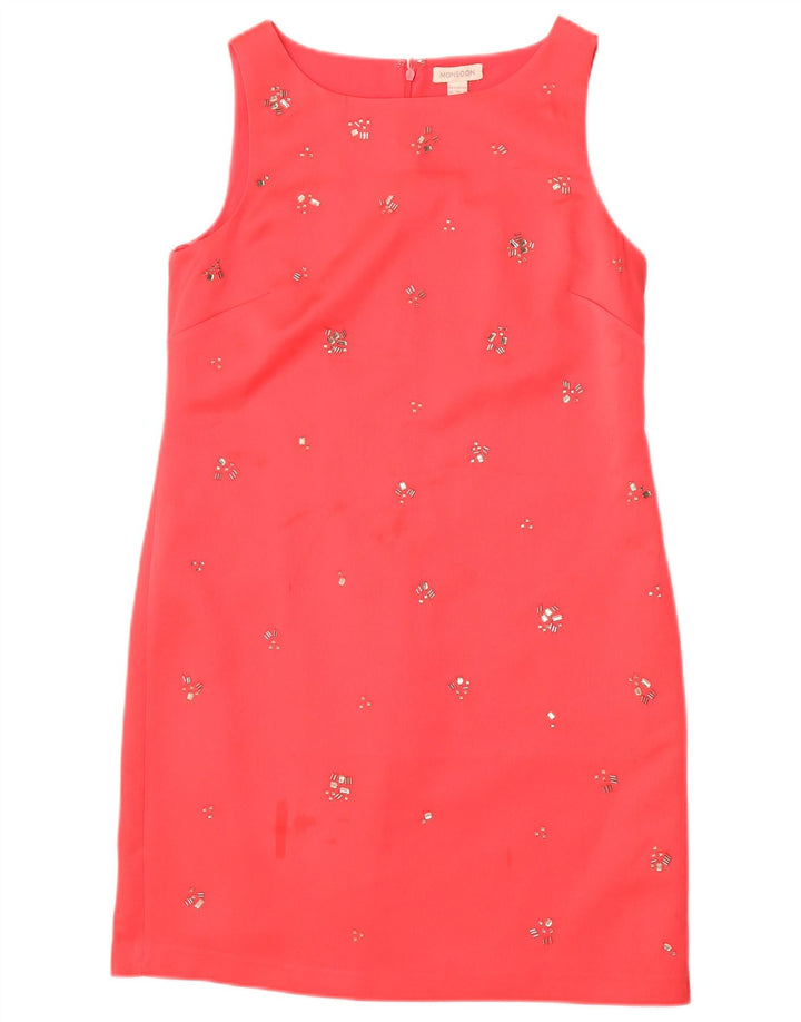 MONSOON Womens Sleeveless Sheath Dress UK 12 Medium Red Polyester
