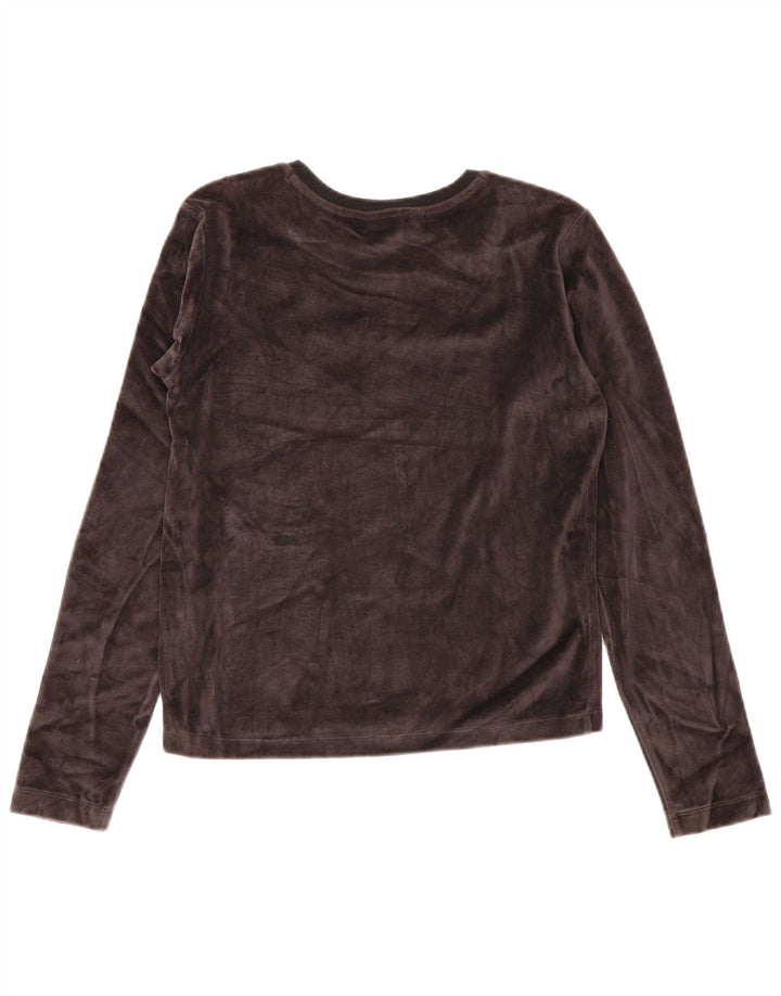 CHAMPION Womens Velour Crop Graphic Top Long Sleeve UK 12 Medium Grey