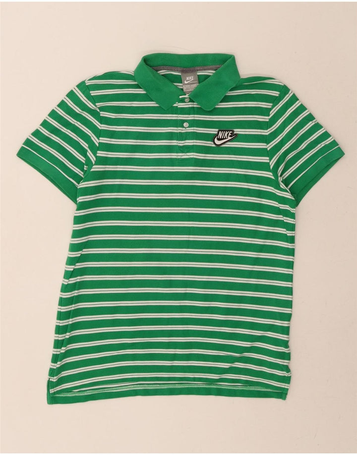 NIKE Mens Polo Shirt Medium Green Striped Cotton Vintage Nike and Second-Hand Nike from Messina Hembry 