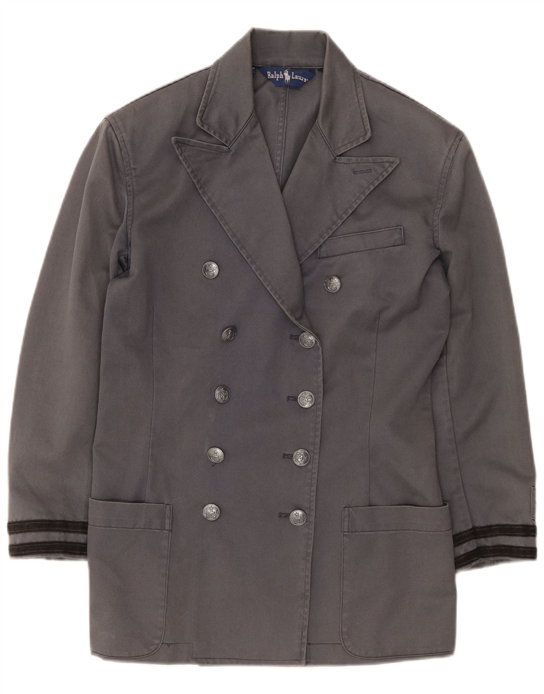 Damski płaszcz dwurzędowy Ralph Lauren US 4 Small, szary, bawełniany