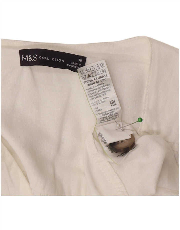 Damska bluzka koszulowa oversize Marks & Spencer UK 18 XL, biała, lniana