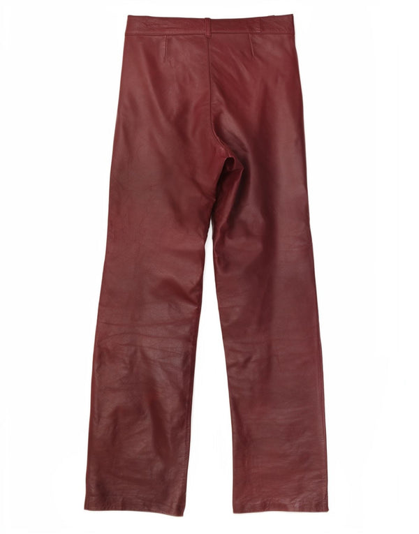 Proste skórzane spodnie damskie w stylu vintage W26 L29 Burgundowe